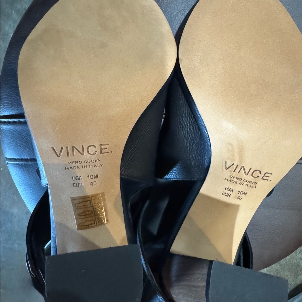 Vince Black Leather Sandals with Wooden Heel - Size 10 (EUR 40) - New in box - Picture 5 of 9